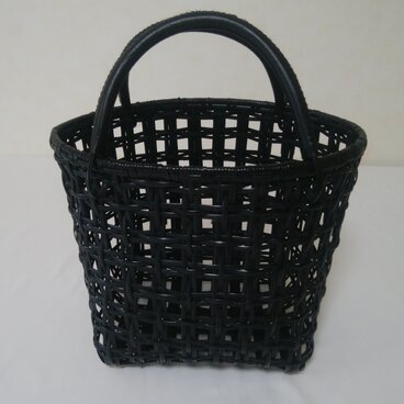 皮籐　格子柄トートバッグ　黒