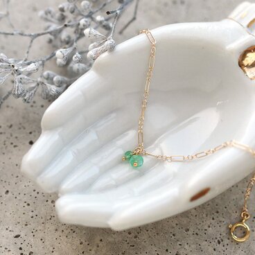 エメラルドと幾何学チェーンのブレスレット ＊ゴールドフィルド＊