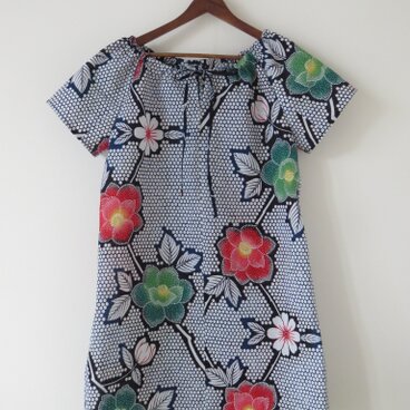 みどり赤白花模様浴衣のチュニックワンピース