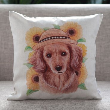 クッションカバー ドッグ ダックスフンド サンフラワー 北欧デザイン jubileecushionai006