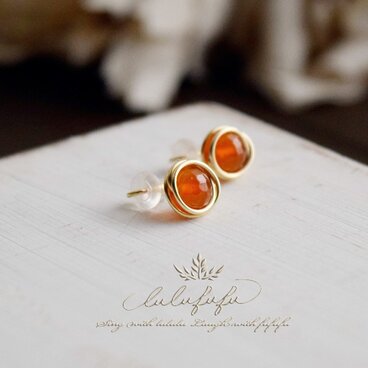 14kgf 鬼灯色◆カーネリアンのワイヤーラップイヤリング