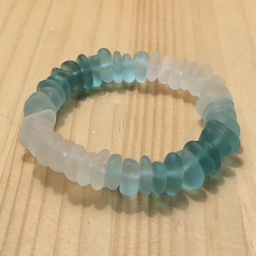 天然 オールシーグラスブレスレット ブルー&ホワイト