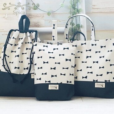 3点セット～レッスンバッグ・上履き・体操着/リボン×デニム