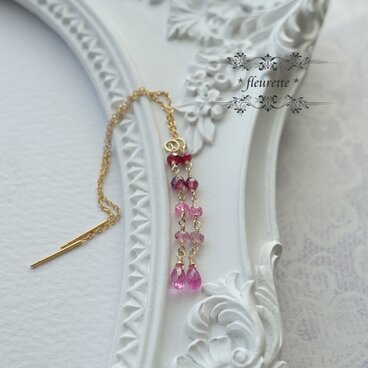 ルビー*天然石グラデーションアメリカンピアス*K14GF