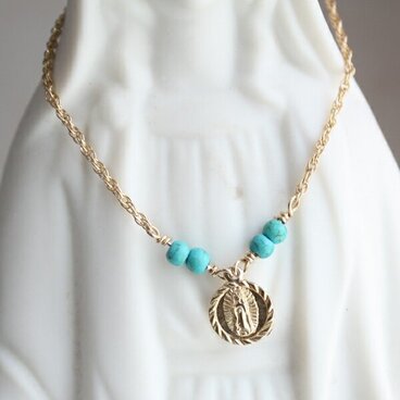 K14GF（ゴールドフィルド）ロープチェーンネックレス（ターコイズ）【Ａ】【日本製】