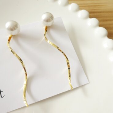 【2way】パール×ウェーブバーピアス