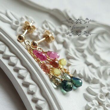 ルビー*マルチカラーサファイアピアス*K14GF*虹