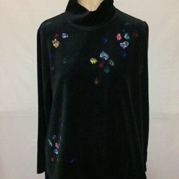 【ベロア】手描きデザイン Aラインハイネック【一点もの制作】