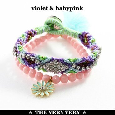 ビジュー&スウィートカラーじゃらづけブレスセット(2color)