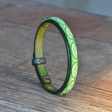 和風ブレスレット グリーン / 青海波 緑  レザー レイヤード