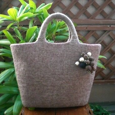 マルシェ型トート(ブラウン×薄紅) ロムニー