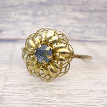 大きなお花のバングル 濃紺 青 星空：真鍮 ガラス ビンテージ ヴィンテージ