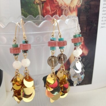 オリエンタルスパンコールピアス・インカローズ×ターコイズ