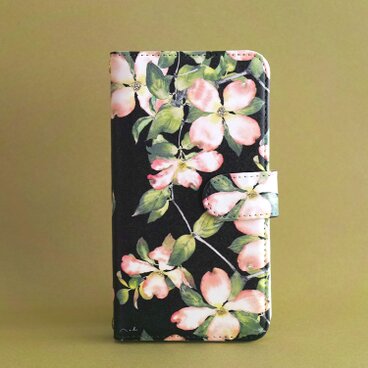 【 iPhone X Aquos GALAXY Xperia ほか各機種対応 】水彩画の手帳型スマホケース 「紅花花水木」