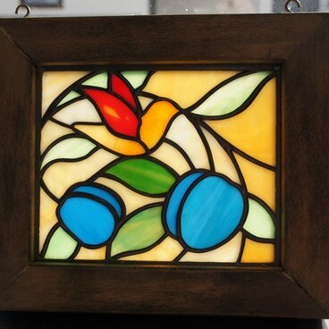 赤い鳥青い実（ステンドグラスミニパネル）