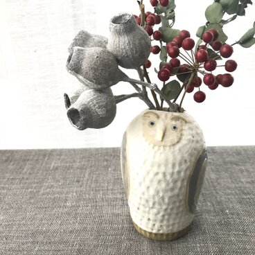 みみずくvase一輪挿し Mグレー 12-4