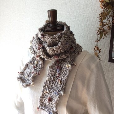 お花のマフラー　＃ライトブラウンxブラウン