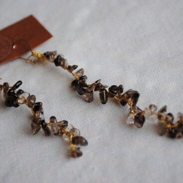 14kgf いとあみピアス  スモーキークオーツ