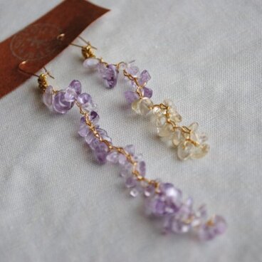 14kgf いとあみピアス レモンクオーツ＆アメジスト