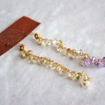 14kgf いとあみピアス レモンクオーツ＆アメジスト2