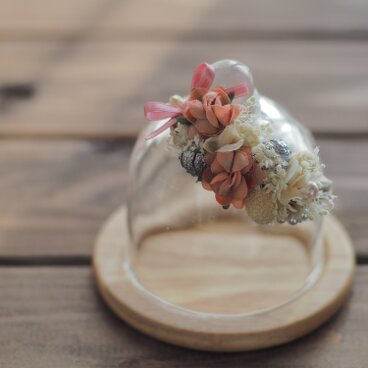 Sさま専用オーダーページ【トロッケンクランツ】プチガーランド付きガラスドーム　コーラルピンク