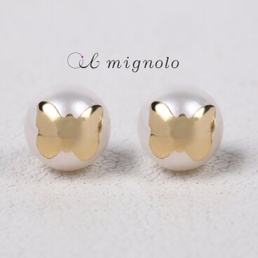 K18モチーフピアス / あこや真珠（蝶）