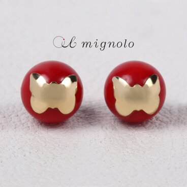 K18モチーフピアス / サンゴ（蝶）