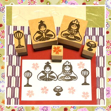 ✤桃の節句はんこ〓【お雛様セット】3㎝四方