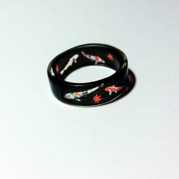 送料無料【鯉と紅葉】レジンリング　クリアレジンアート＃17