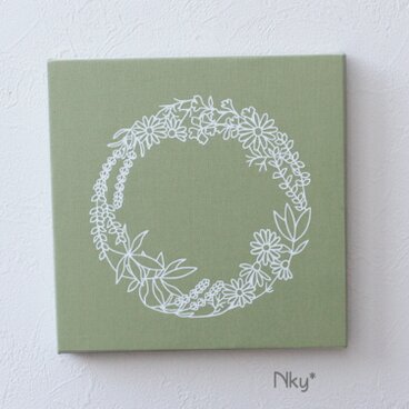 ハーブリースのファブリックパネル M-802◆グリーン/白