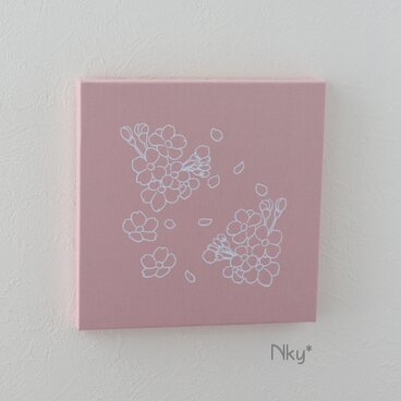 桜のファブリックパネル M-101◆サーモン/白