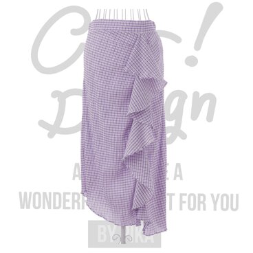 チェックフリルタイトアシメスカート #パープル