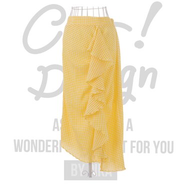 チェックフリルタイトアシメスカート #イエロー