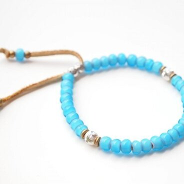 Men's アンティークホワイトハーツブルーブレスレット