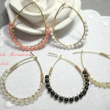 天然石のドロップ型フープピアス