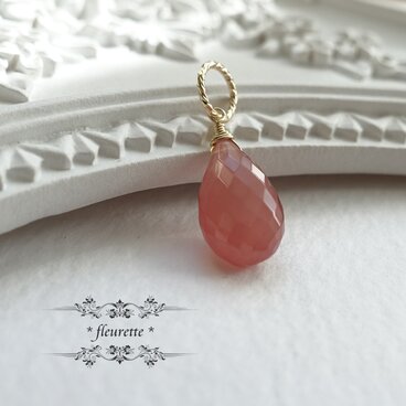 大粒インカローズペンダントチャーム（約13mm*8mm）*K14GF*ロードクロサイト