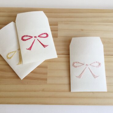 刺繍ポチ リボン 3枚入