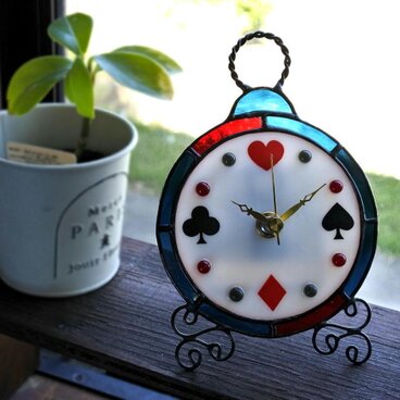 アリスな時計 置き掛け兼用 ステンドグラス