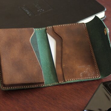 本革　名刺入れ/カードケース　グリーン　ムラ染