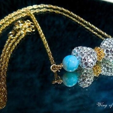 スワロフスキーキラキラハート＆ラリマー☆ネックレス(14ＫＧＦ）