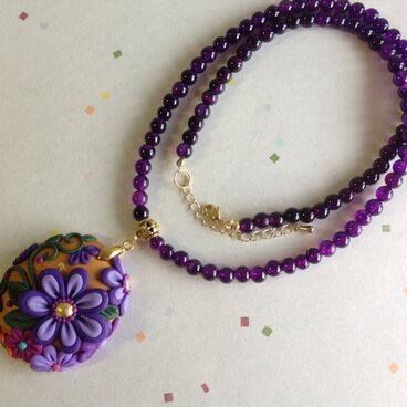 和柄のネックレス パープル