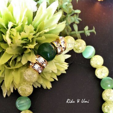 ❀あなたのパワースポット/グリーンネノウ&クラック入りペリドット天然石ブレスレット