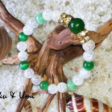 ❀あなたのパワースポット/グリーンメノウ＆クラック入り水晶天然石ブレスレット