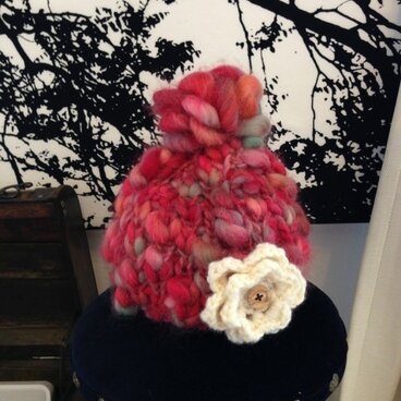 受注生産★キッズ用 ふわふわ　ニット帽★お花付き★