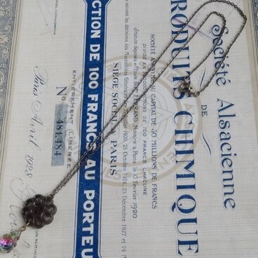 フランスアンティークボタン＆グラスストーン　ネックレス