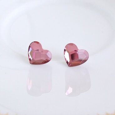 ハートスワロフスキーピアス「アンティークピンク」大人かわいいきれいめくすみピンク