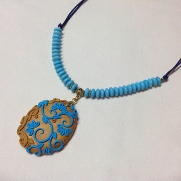 更紗柄のネックレス ターコイズ