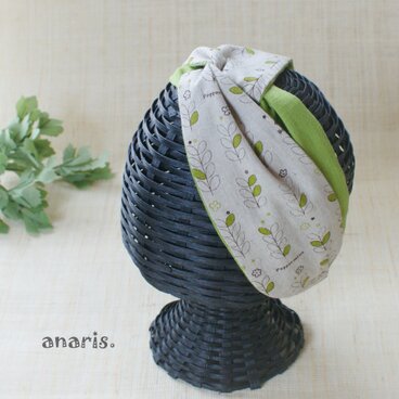 【リーフ柄リネン】クロスターバン★ヘアバンド