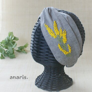 【ミモザ・刺繍】クロスターバン★ヘアバンド