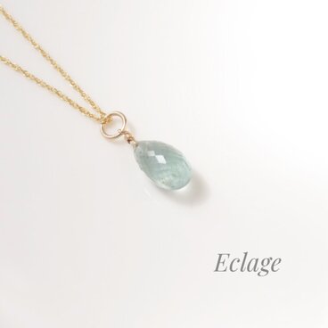 〈14kgf〉モスアクアマリンの一粒ネックレス